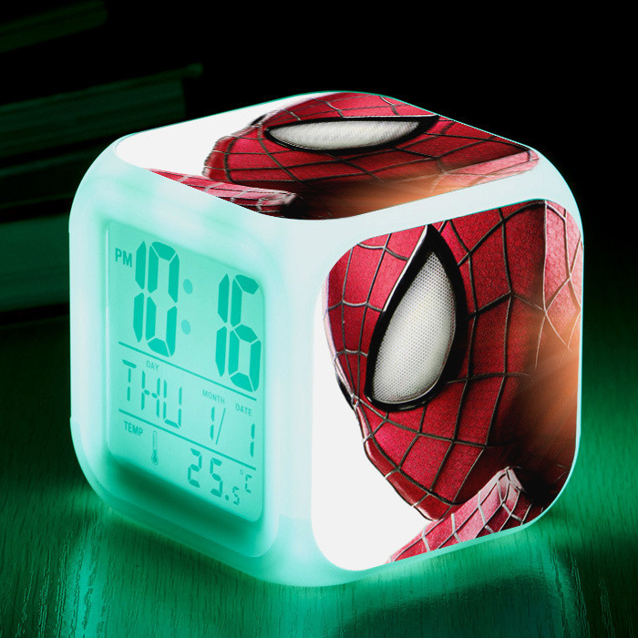 [Ready Stock] Spiderman Square Colorful Color-changing Alarm Clock LED ...