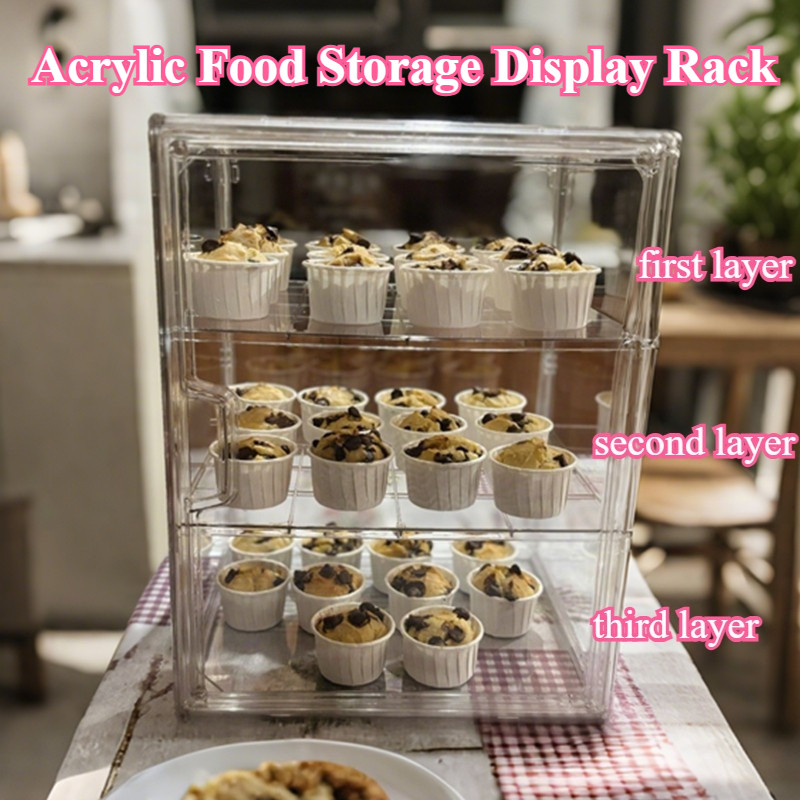 3 Layers Acrylic Display Case Magnetic Dustproof Dessert Cake Food ...