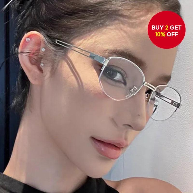 Korean Fashion Style Metal Frame Eyeglasses Women Oval Half Frame ...