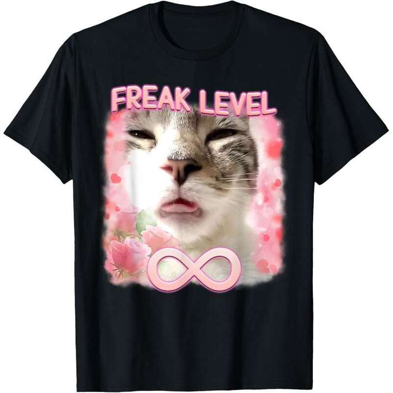 SARA Funny Freak Level Freaky Ahh Cat Meme Vintage Silly Cat T-Shirt ...