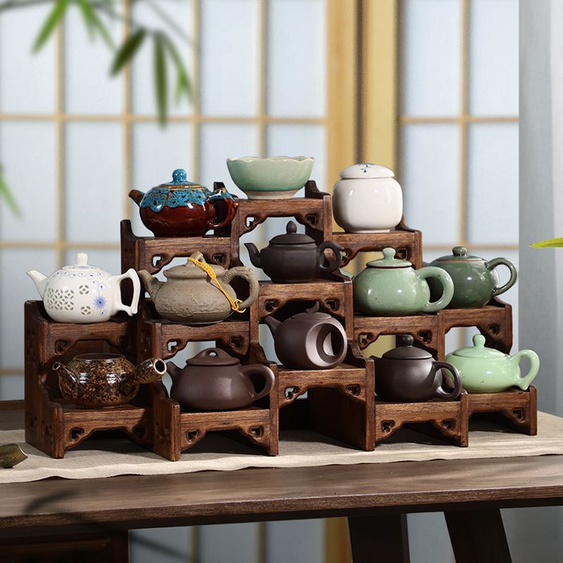 Chinese Style Desktop Bogu Rack Solid Wood Teapot Display Rack Purple ...