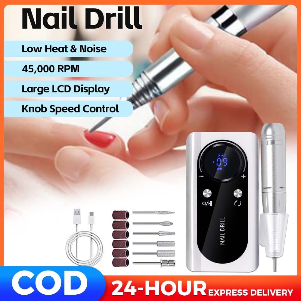 45000RPM Electric Nail Drill Machine Portable Nail File Rechargeable ...