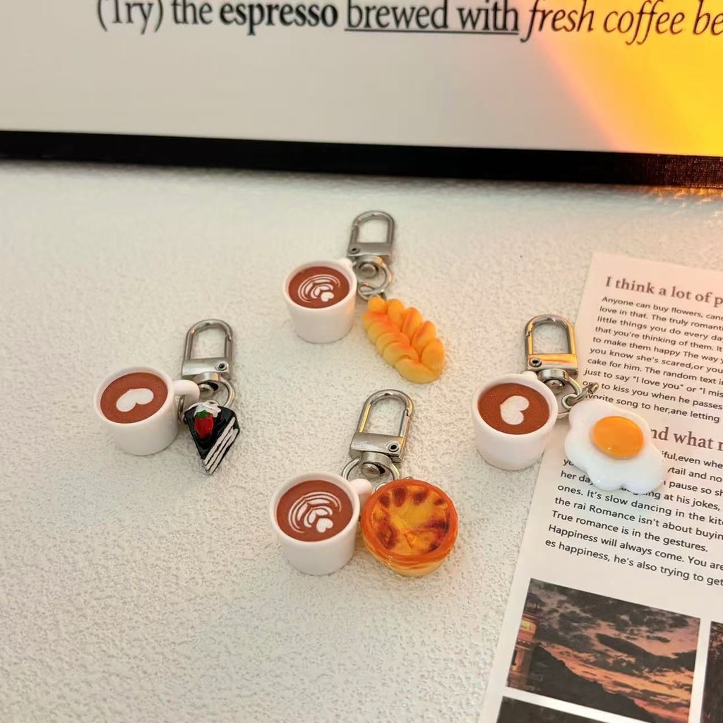 Creative Cake Bread Imitation Food Keychain Coffee Cup Keyring Women ...