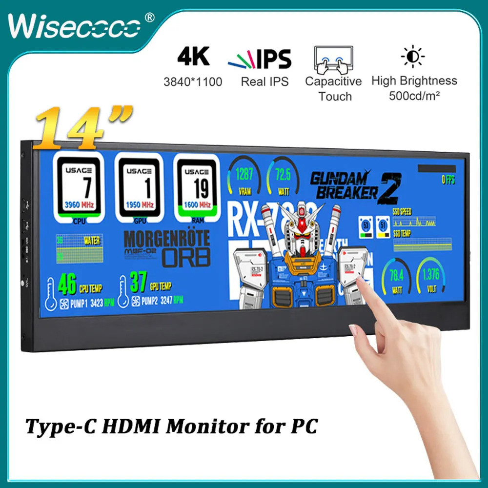 Trending Now Wisecoco 14 Inch 3840x1100 4k Touch Screen Stretched Bar ...