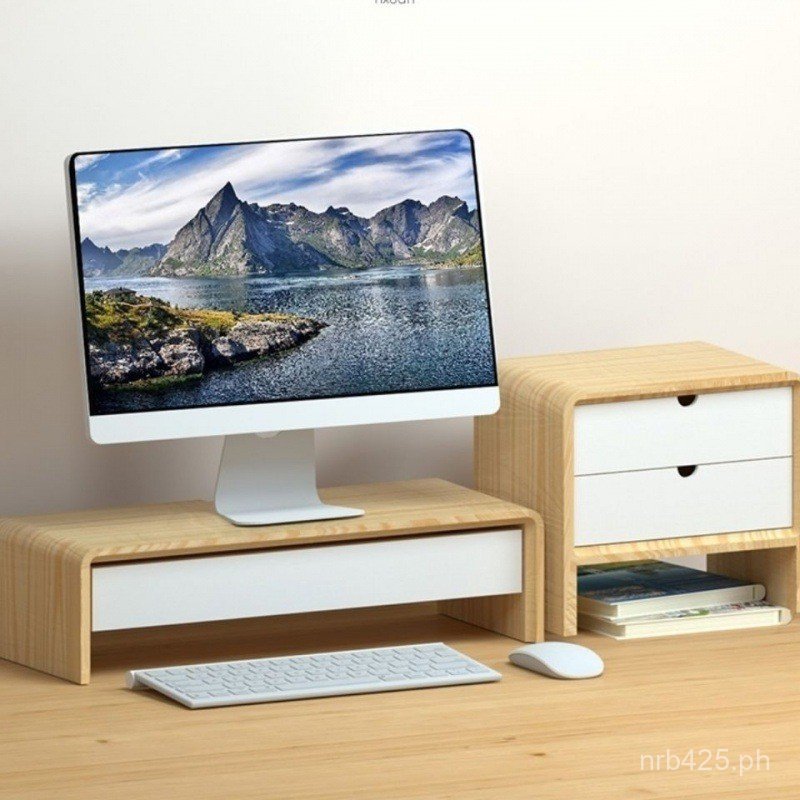 Storage Computer Rack Shelf Solid Wood Desktop Organizer Raised Monitor ...