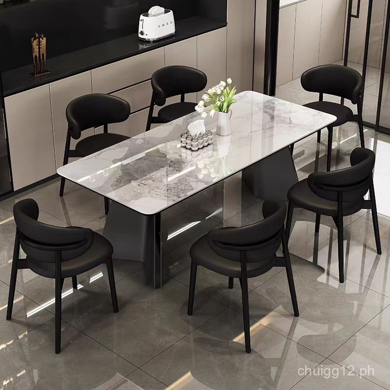 Italian Style Light Luxury Solid Wood Rock Plate Dining Table Home ...