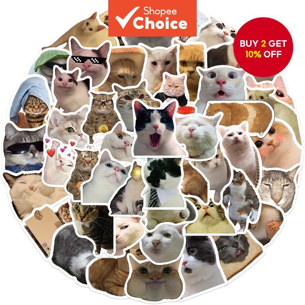 50PCS Funny Cat Meme Stickers For Laptop Skateboards Phone Case Decal ...