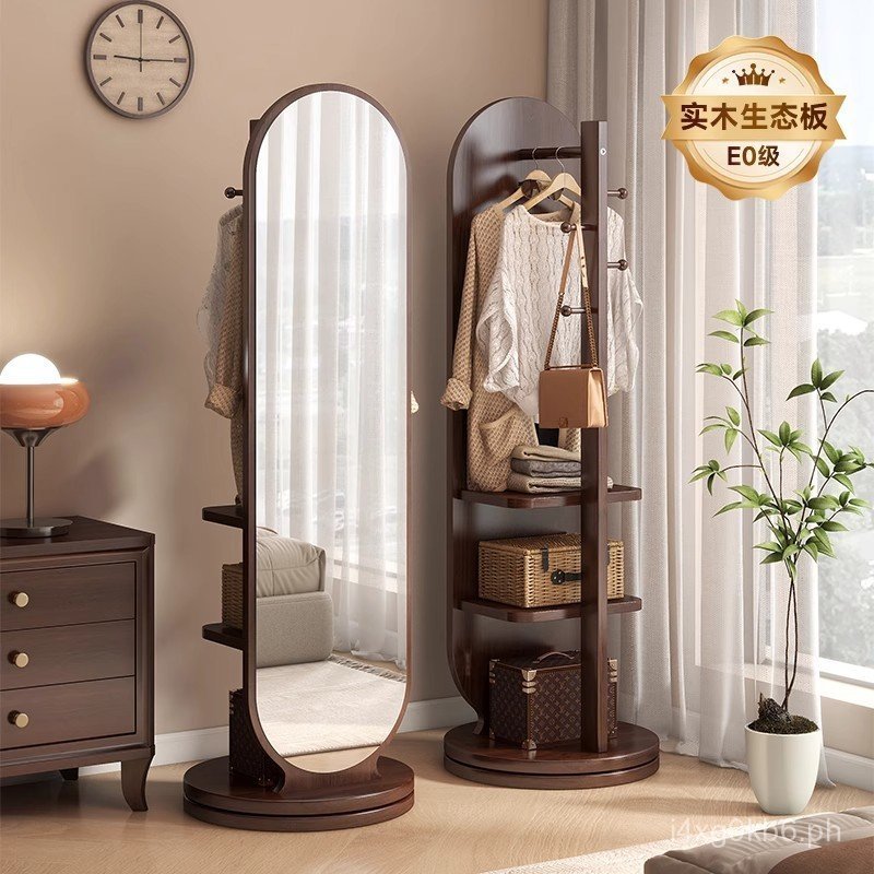 Solid Wood Rotating Full-Length Mirror Floor Mirror for Home Bedroom ...