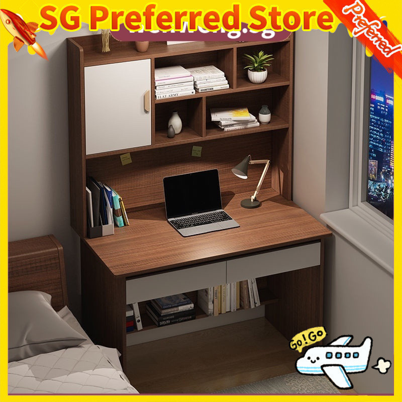 Wenweng Study Table with Bookshelf Computer Desk with Drawer Desk ...
