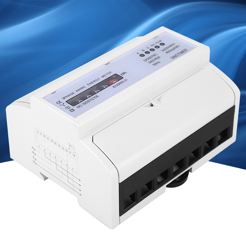 3 Phase 4 Wire 380V AC Energy Meter DIN Rail Wattmeter Electricity ...
