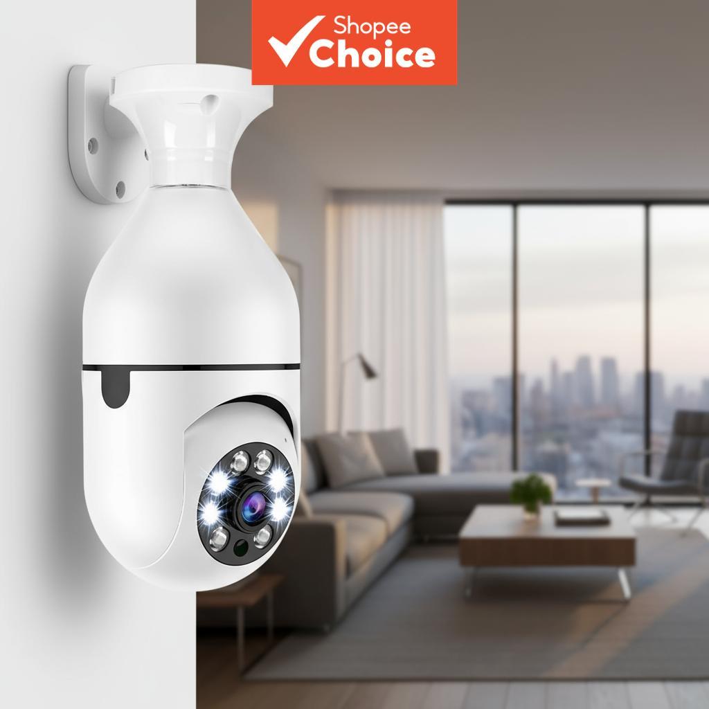 360 Wi-Fi Connection PTZ IP Camera CCTV Bulb Auto Tracking 10m Night ...