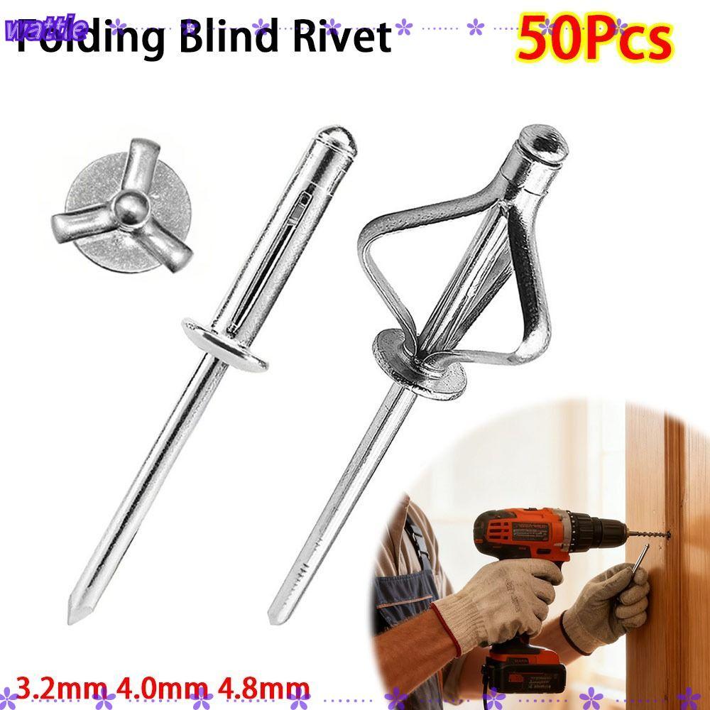 WATTLE 50pcs Folding Blind Rivet, Round Head Tri-fold Aluminum Alloy ...