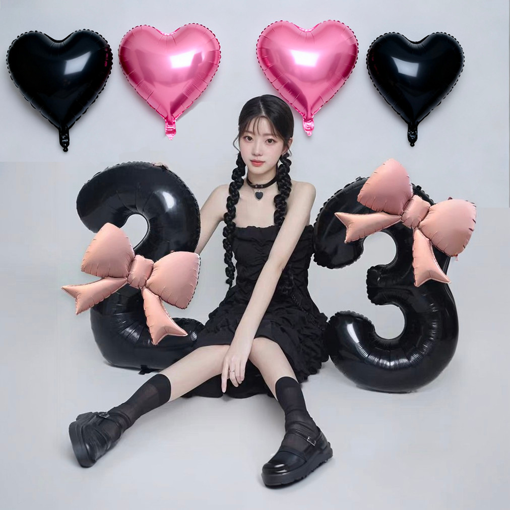 40Inch Black Digital Balloons with Pink Bow Foil Numbers Set 1-9 ...