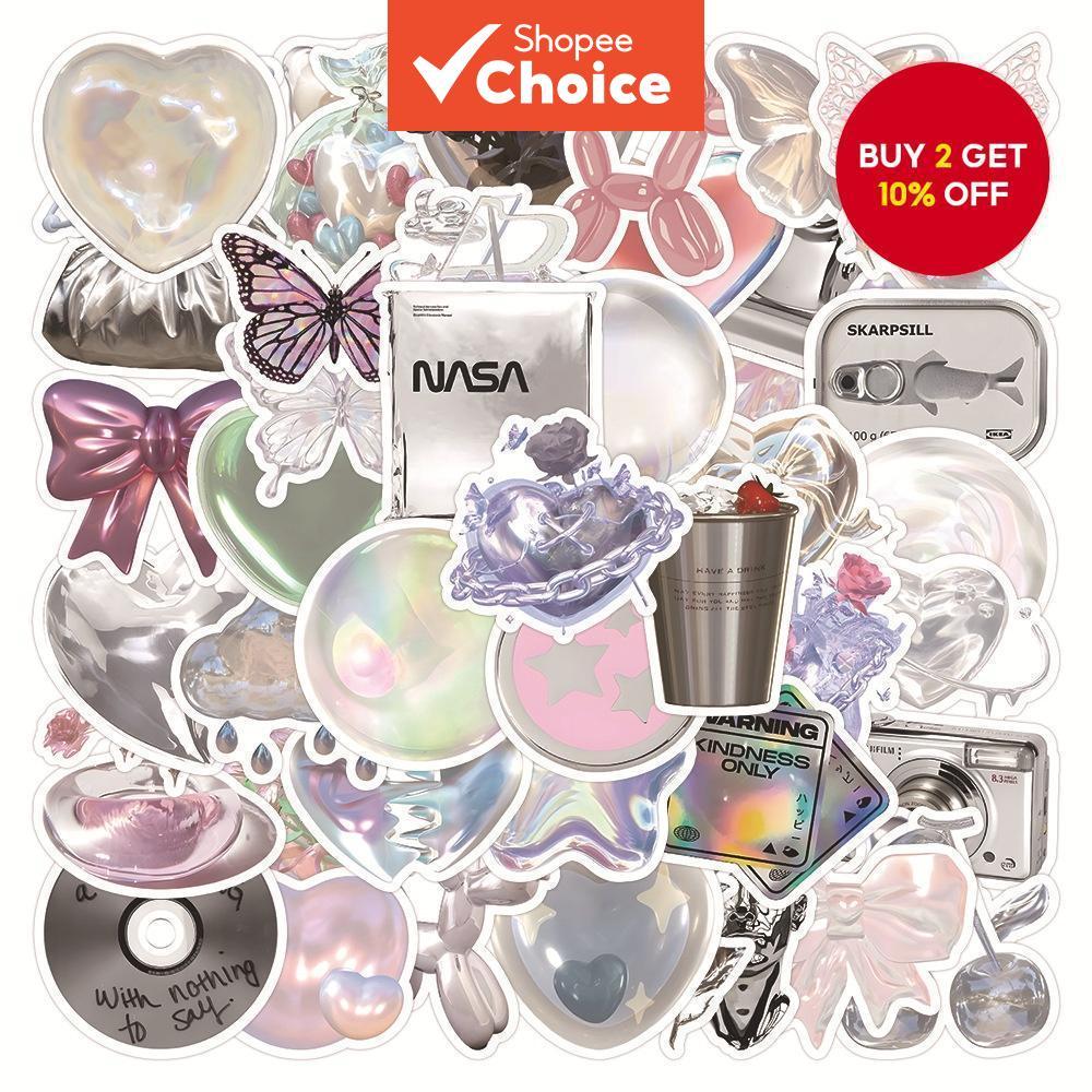 Silver Pink Stickers Aesthetic 60PCS Cute Stickers Waterproof Stickers ...