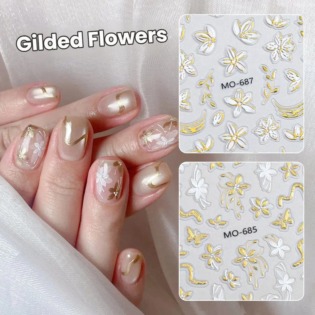 New Gilded Floating Carving Flower with Five Petals Nail Decoration ...