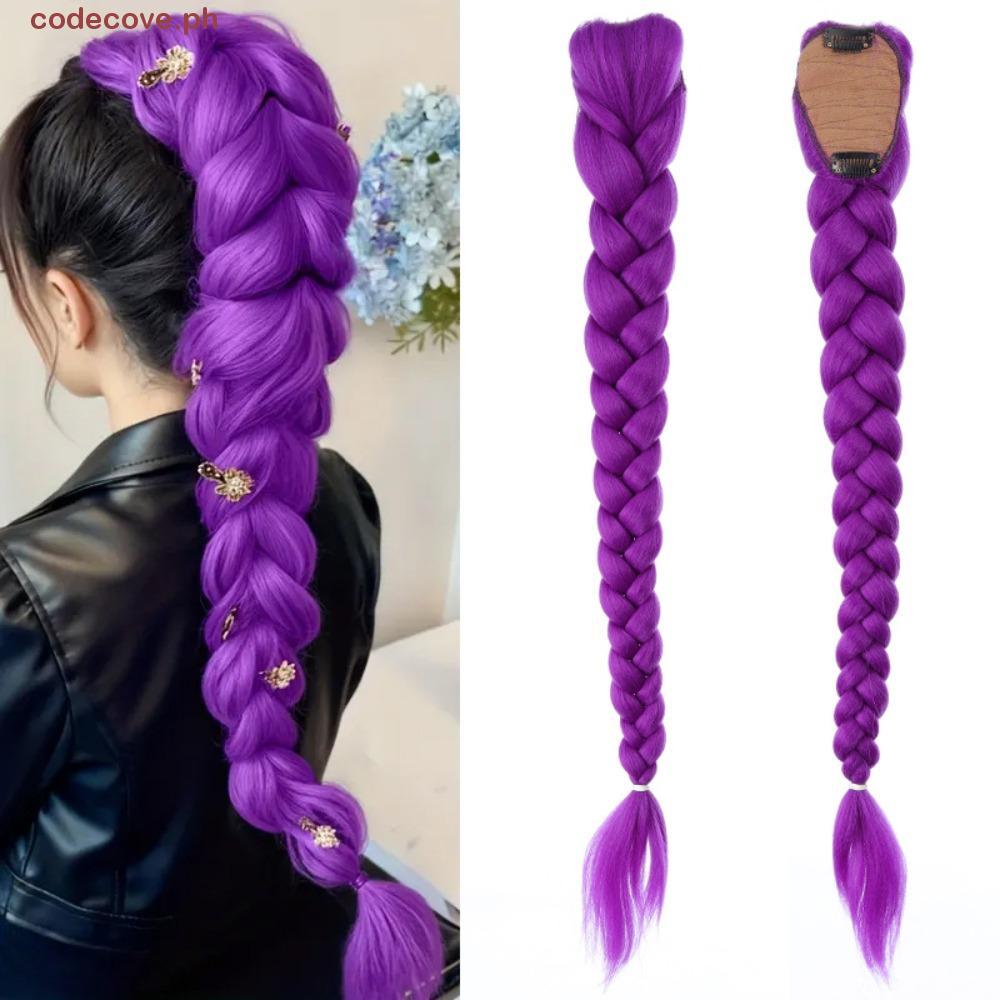 CODECOVE Braided Purple Hair Ponytail, Synthetic 26inch Rumi Costume ...