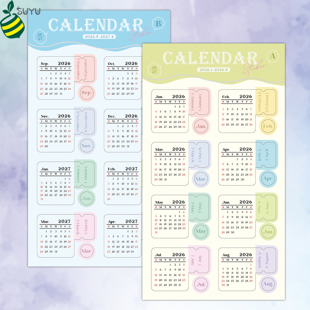 2026 Mini Desk Calendar Stickers Set, Aesthetic Pastel Monthly Planner ...