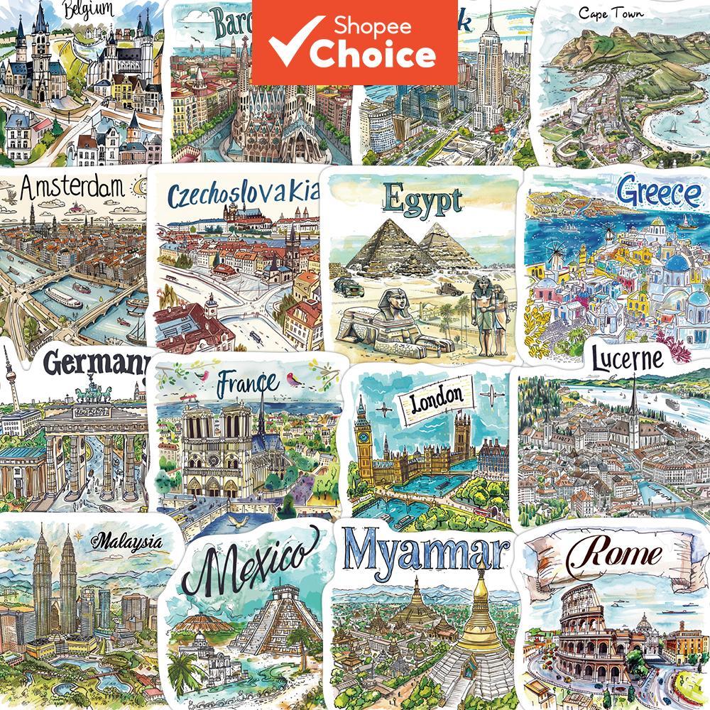 50pcs World Travel Graffiti Waterproof Stickers for Water Bottles Gifts ...