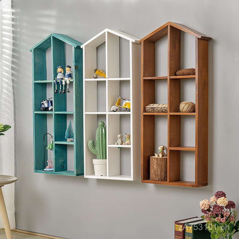 Wall-Mounted Storage Rack American Style Wall Hanging Wooden Decor Wall ...