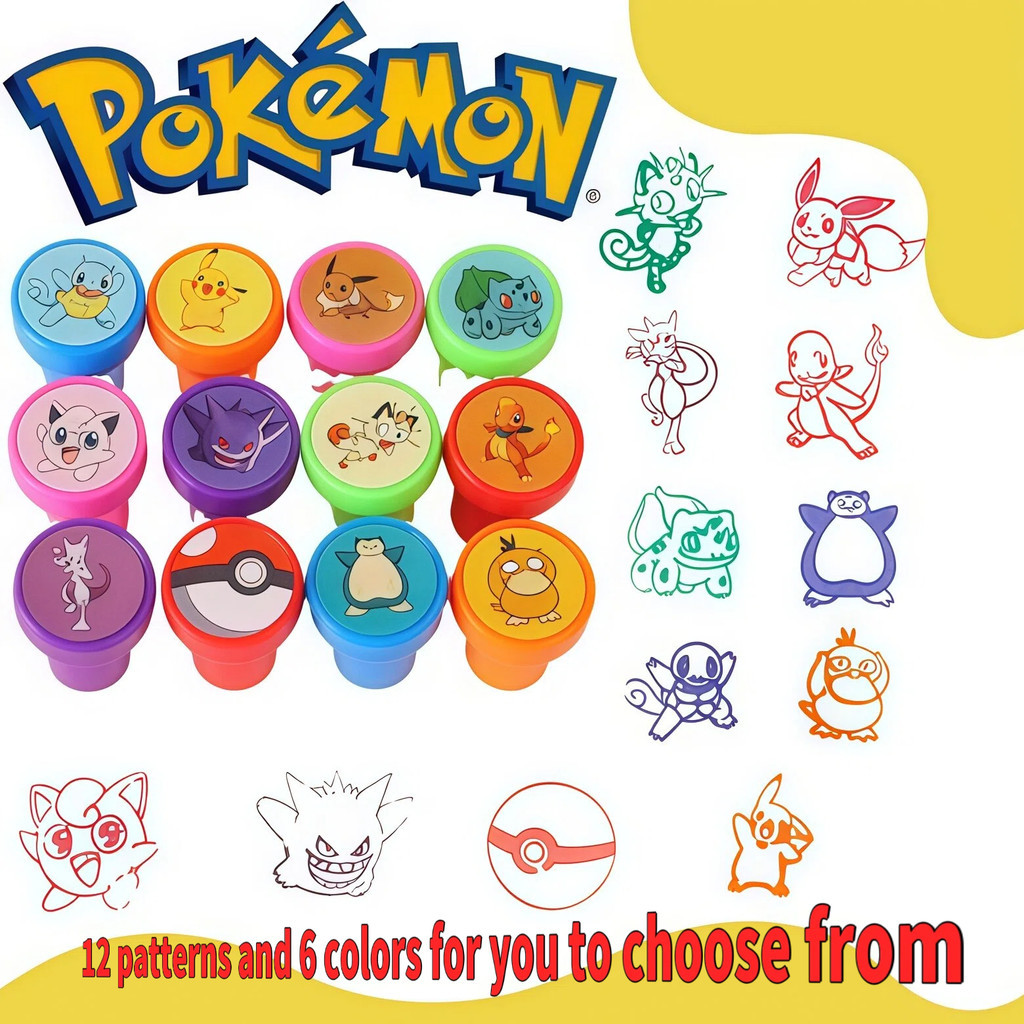 Cartoon Pikachu Mini Stamps Set – 12 Designs & 6 Colors to Choose ...