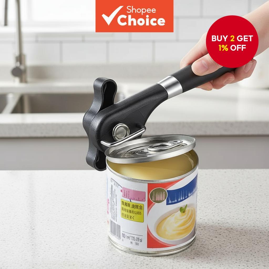 Manual Can Opener with Soft Grip Handle, Food Safe Stainless Steel ...