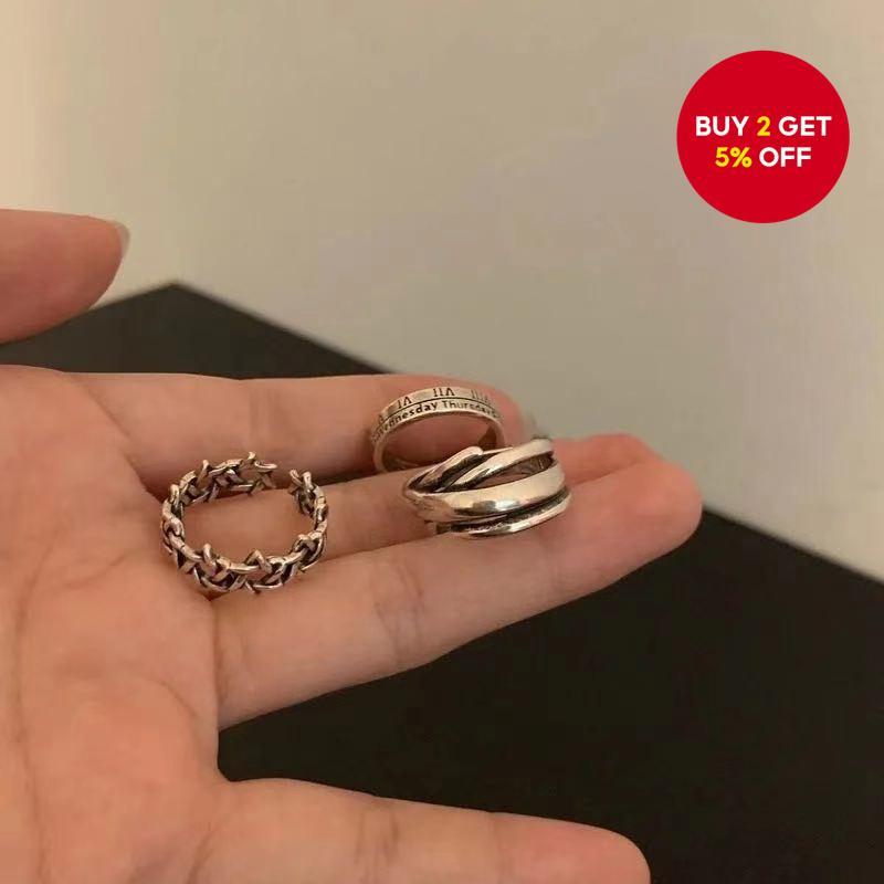 Vintage Silver Cross Twist Hollow Stacking Rings Punk Jewelry for Men ...