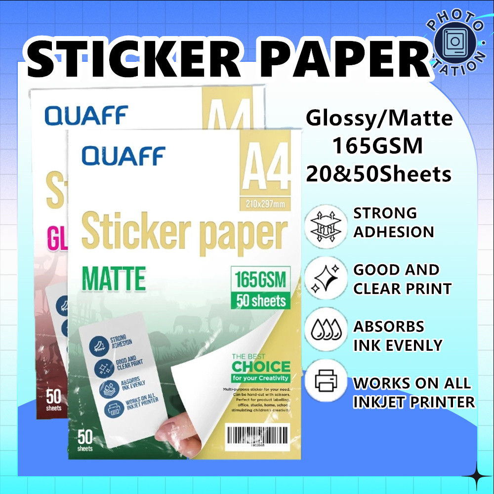 Quaff Sticker Paper 165gsm Matte/Glossy Inkjet Sticker Paper A4 Size ...