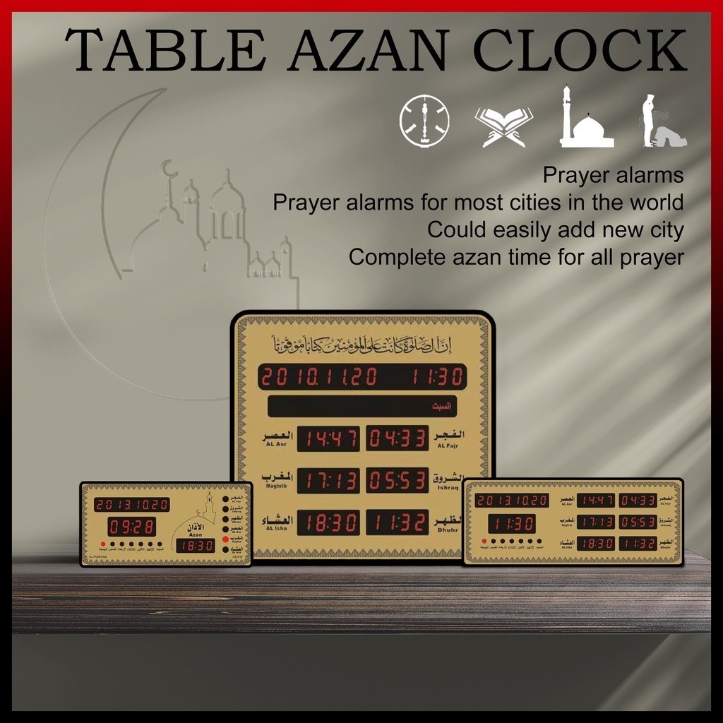 Jam Azan Digital Muslim Wall Table Digital Clock Jam Dinding and table ...