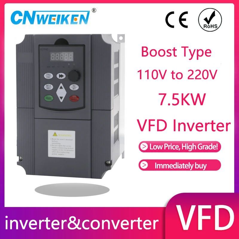 5.5kw 7.5kw 110V to 220V VFD AC Frequency Inverter Single Phase Input 3 ...