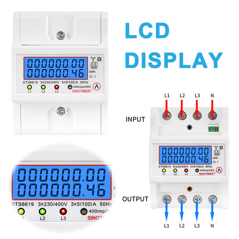 Din Rail 3 Phase 4 Wire Energy Meter AC 380V 100A 50/60Hz Power ...