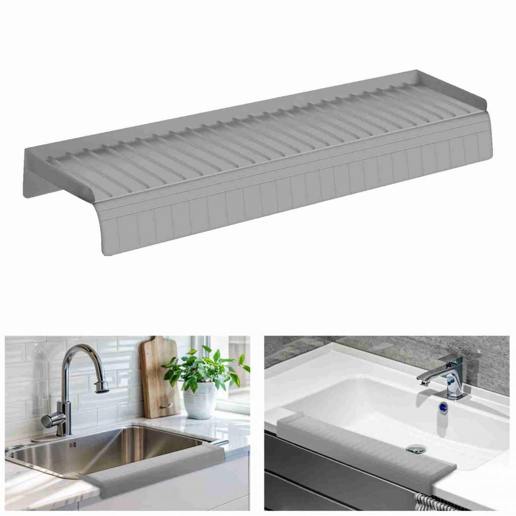 Sink Edges Protector – Silicone Expandable Splashproof Mat, Multipurpose Countertop Guard For Kitchen & Bathtub Sinks (Gray)