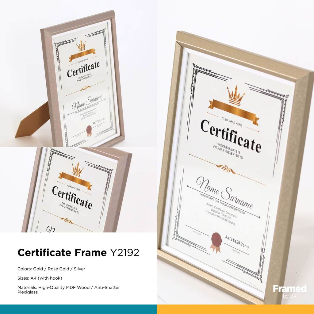 FRAMED Certificate Frame A4 | Gold / Rose Gold / Silver Document ...