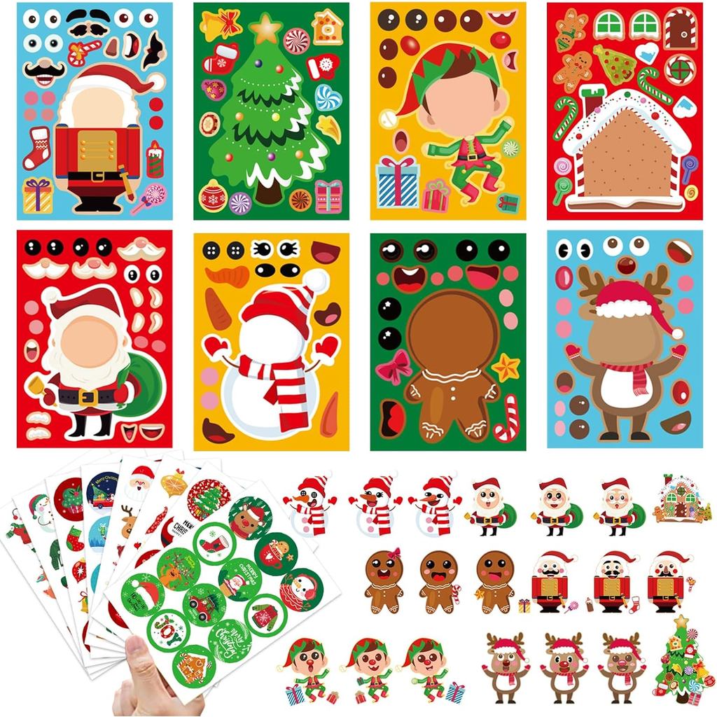 TESKEUP Christmas Stickers for Crafts - 32 Sheets Christmas Make a Face ...