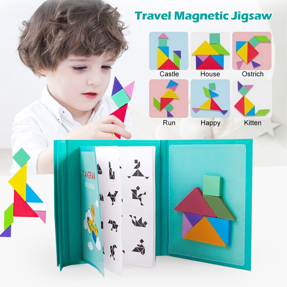 Wooden Travel Magnetic Tangram Puzzle Thinking Game for Children ...
