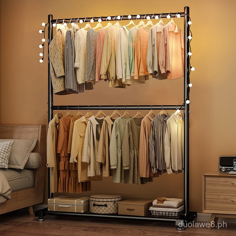 Double-Layer Floor Clothes Rack, Vertical Clothes Rack for Bedroom ...
