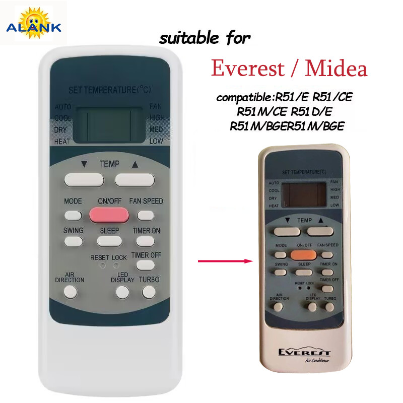 ALANK Midea Air Conditioner Remote Control Everest KOLIN Aircon R51/E ...