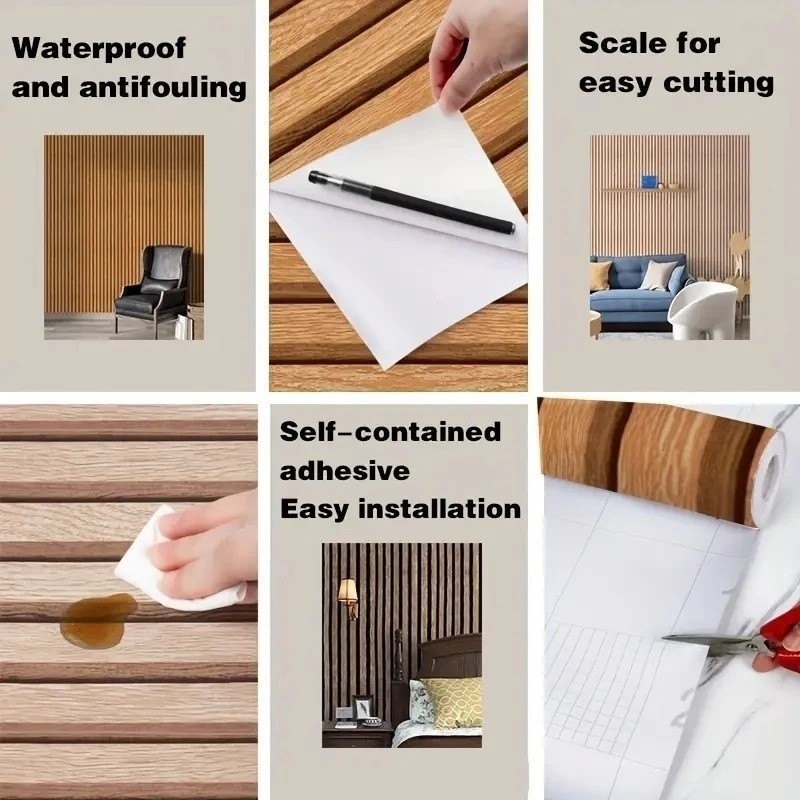 3D Wallpaper Design Wall Decor Wood Fluted Self Adhesive Waterproof ...