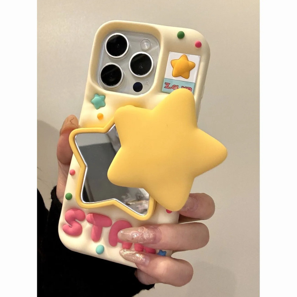 [Unboxing Space]3D Star Phone Case with Makeup Mirror Stand Applicable ...
