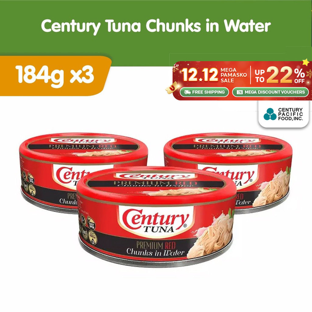 Century Tuna Premium Red Chunks in Water 184g (Pack of 3) - Protein ...