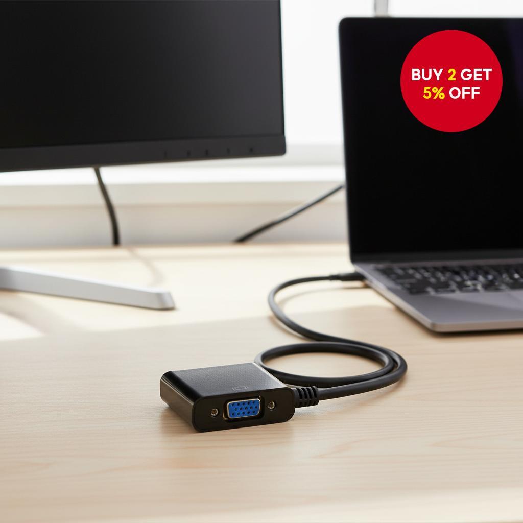 Display Port to VGA Adapter Cable for PC Projector Monitor Setup ...