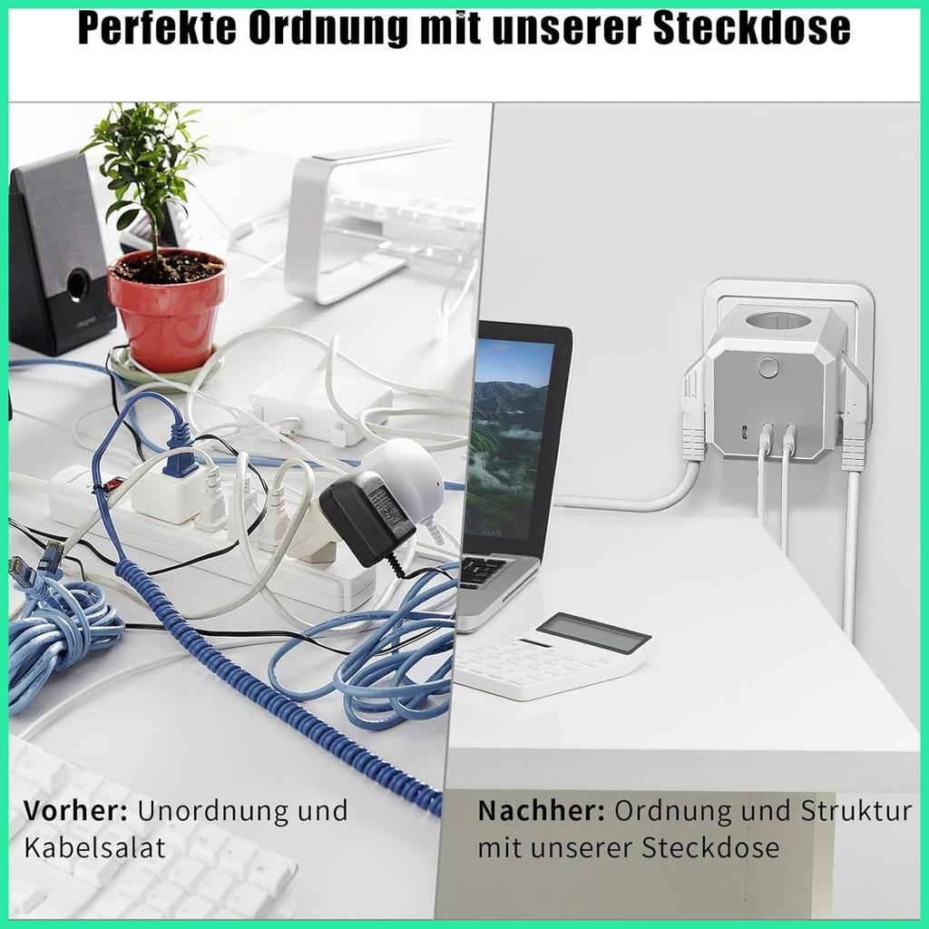 Power Strip Multi Plug Adapter Wall Charger with 3 USB Ports Multiple ...