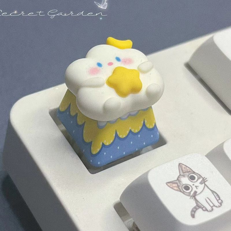 Cartoon Fantasy Empty Cloud Keycap Cross Axis Creative Blue Computer ...