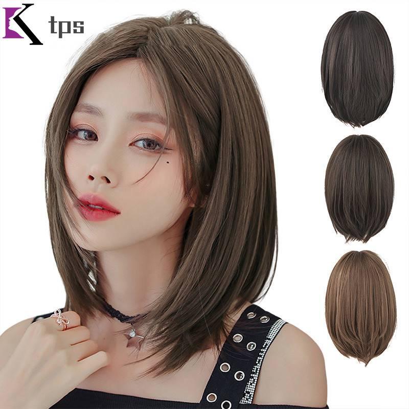 39cm Medium Long Short Wig - Middle-Parted Natural Look Polyester Hair ...