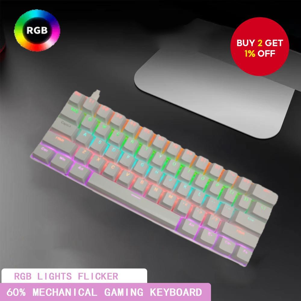 Portable 60% Mechanical Gaming Keyboard, Wired with Blue Switches, LED ...