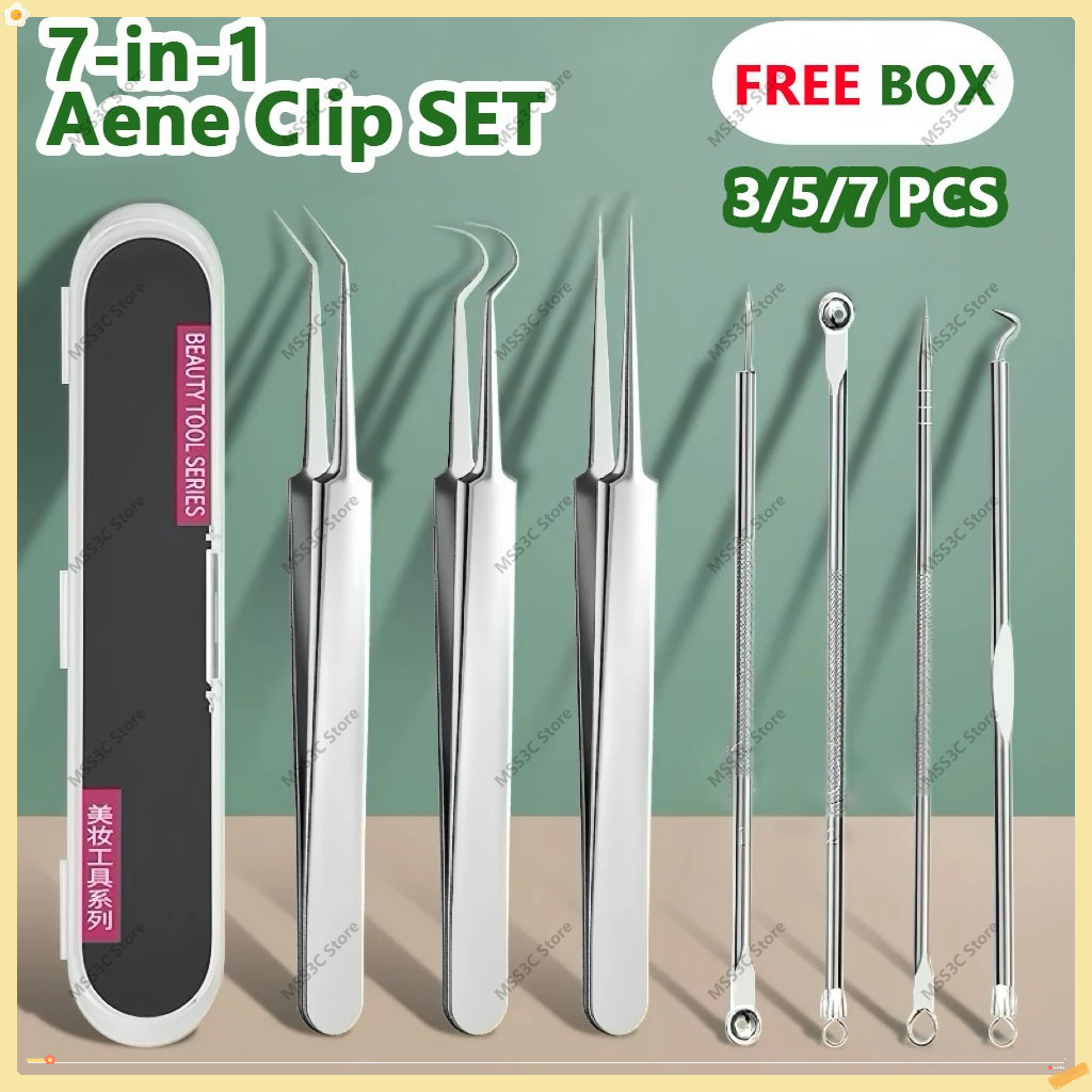 7-IN-1 Acne and Blackhead Extraction Kit Stainless Steel Acne Clip Cell ...