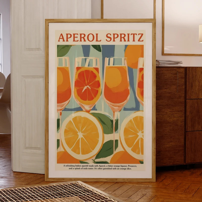 Aperol Spritz Pattern Cocktail Oranges Wall Art Prints Canvas Painting ...