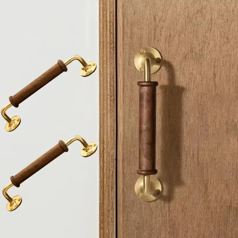 Solid Wood Walnut Wood Handle Brass Base Light Brass Handle Vintage ...