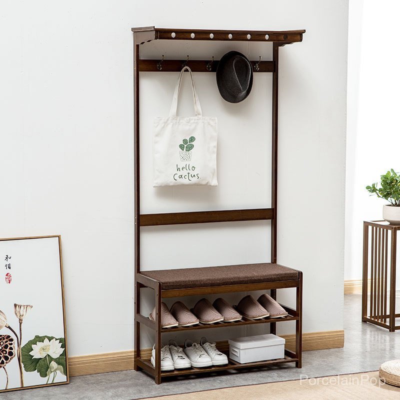Shoe Bench and Coat Rack Combo Multi-Functional Floor-standing Coat ...
