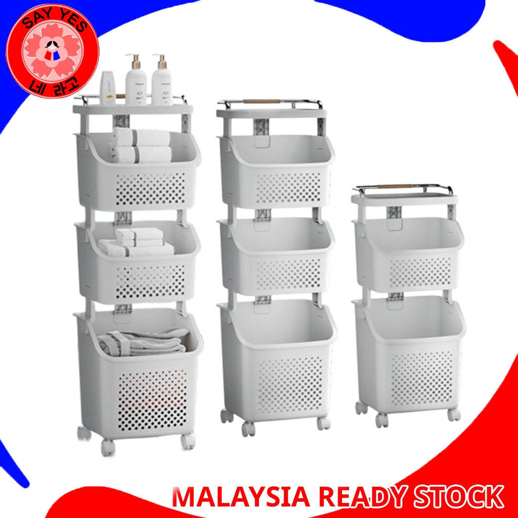 SayYes Rak Dobi Bathroom Laundry Storage Rack Multi Layer Basket With ...