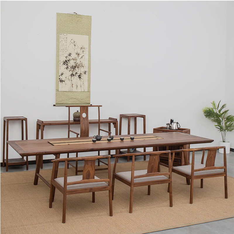 Solid Wood Tea Table New Chinese Style Tea Table and Chair Set Black ...